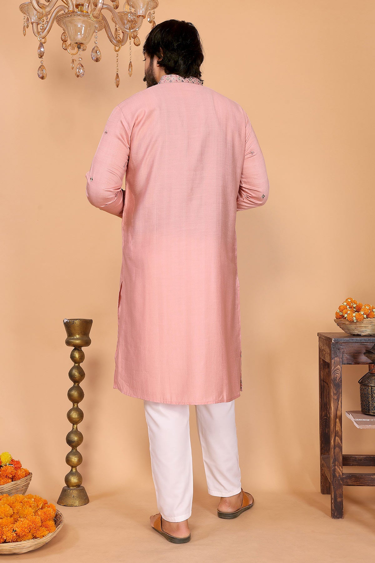 Peach Linen Cotton Kurta Pants