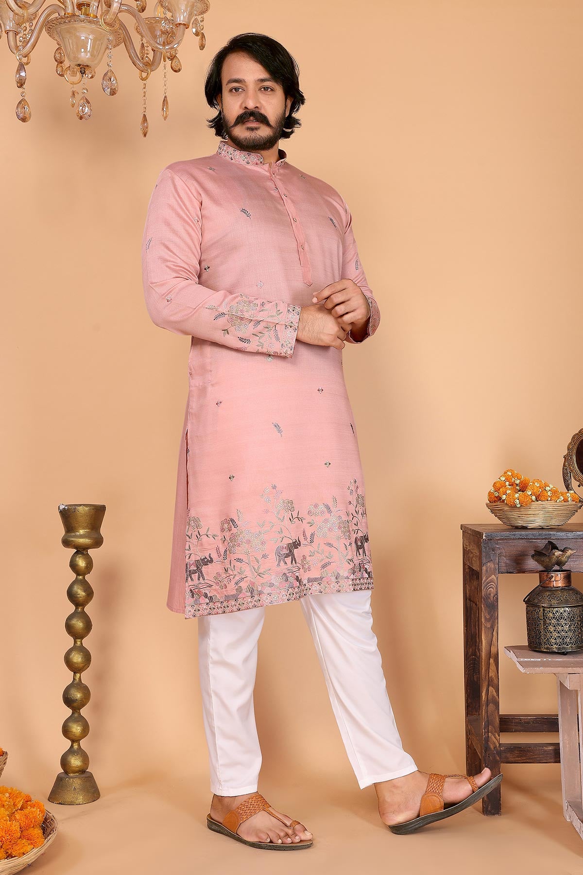 Peach Linen Cotton Kurta Pants