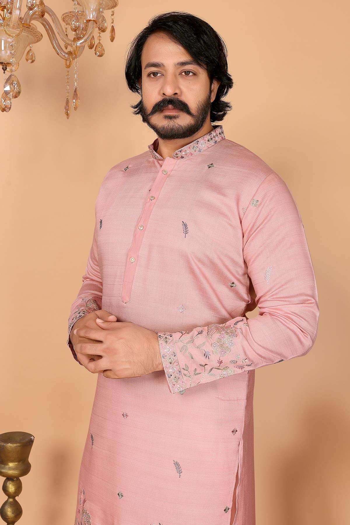 Peach Linen Cotton Kurta Pants