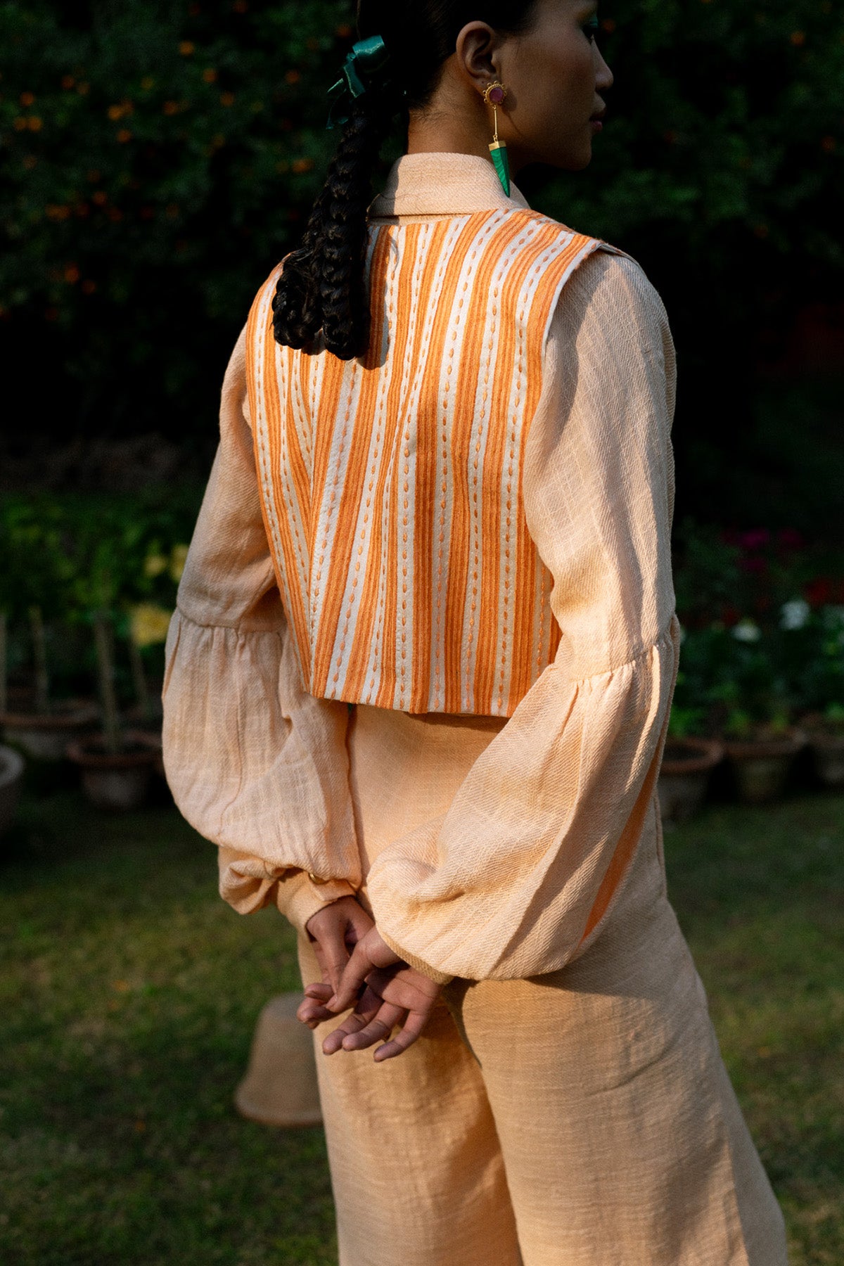 Peach Linen Short Jacket Set