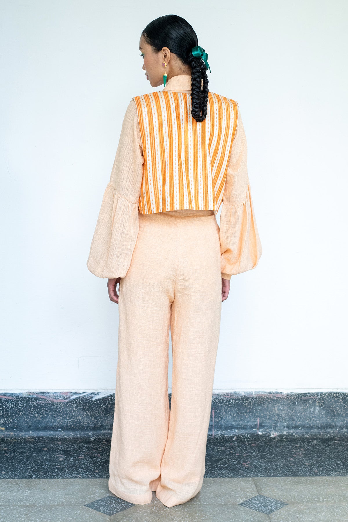 Peach Linen Short Jacket Set