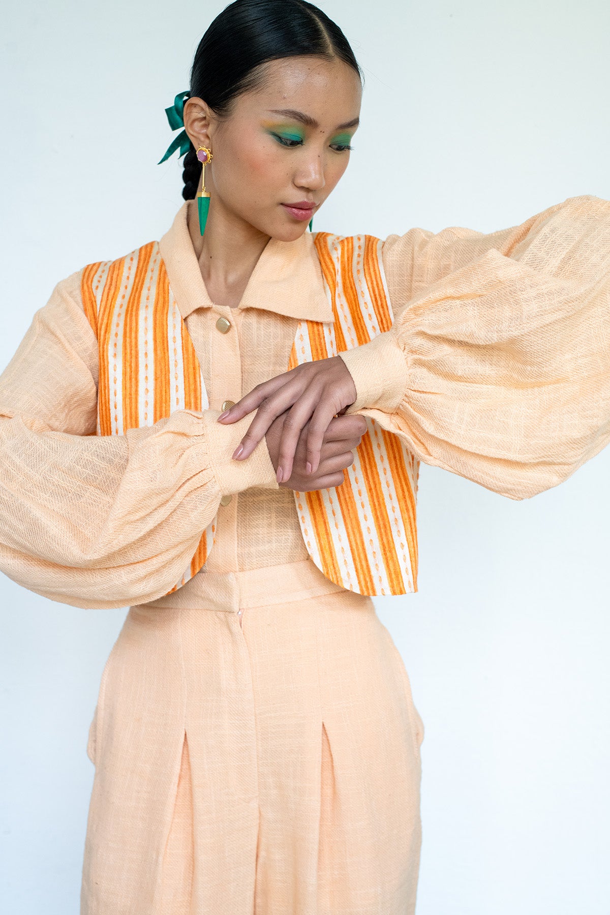 Peach Linen Short Jacket Set