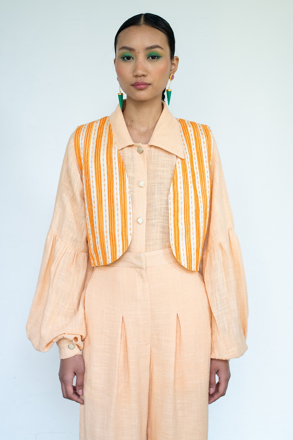 Peach Linen Short Jacket Set
