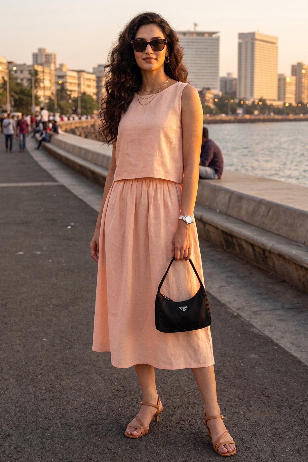 Peach Linen Sleeveless Crop Top