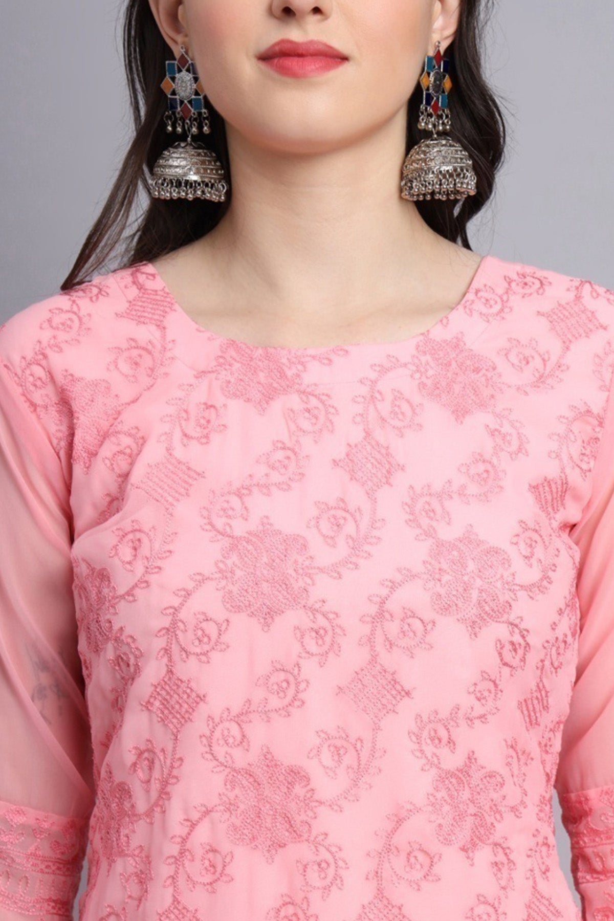 Peach Lucknowi Chikankari Kurta