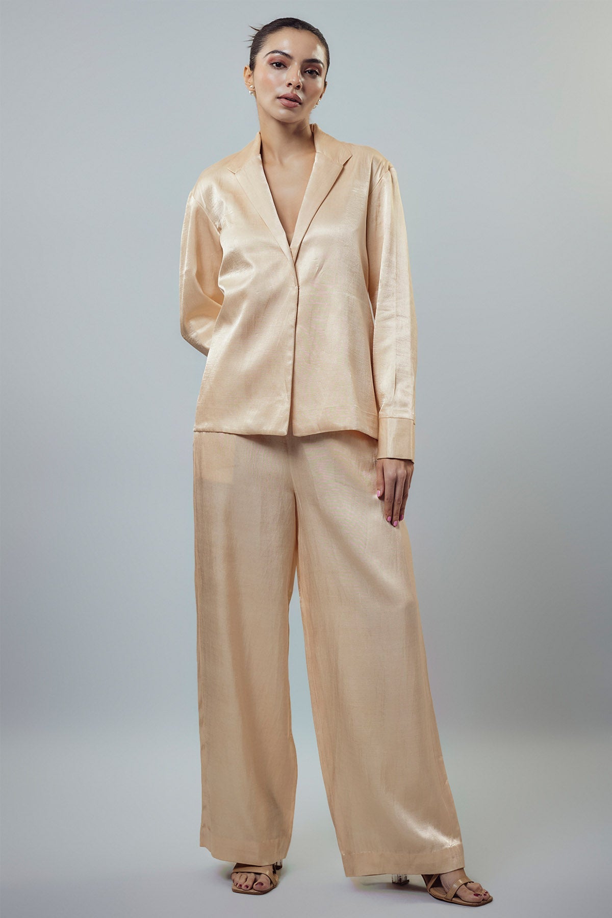 Buy Peach Mashroo Blazer & Pants by Emblaze for women online at ScrollnShops