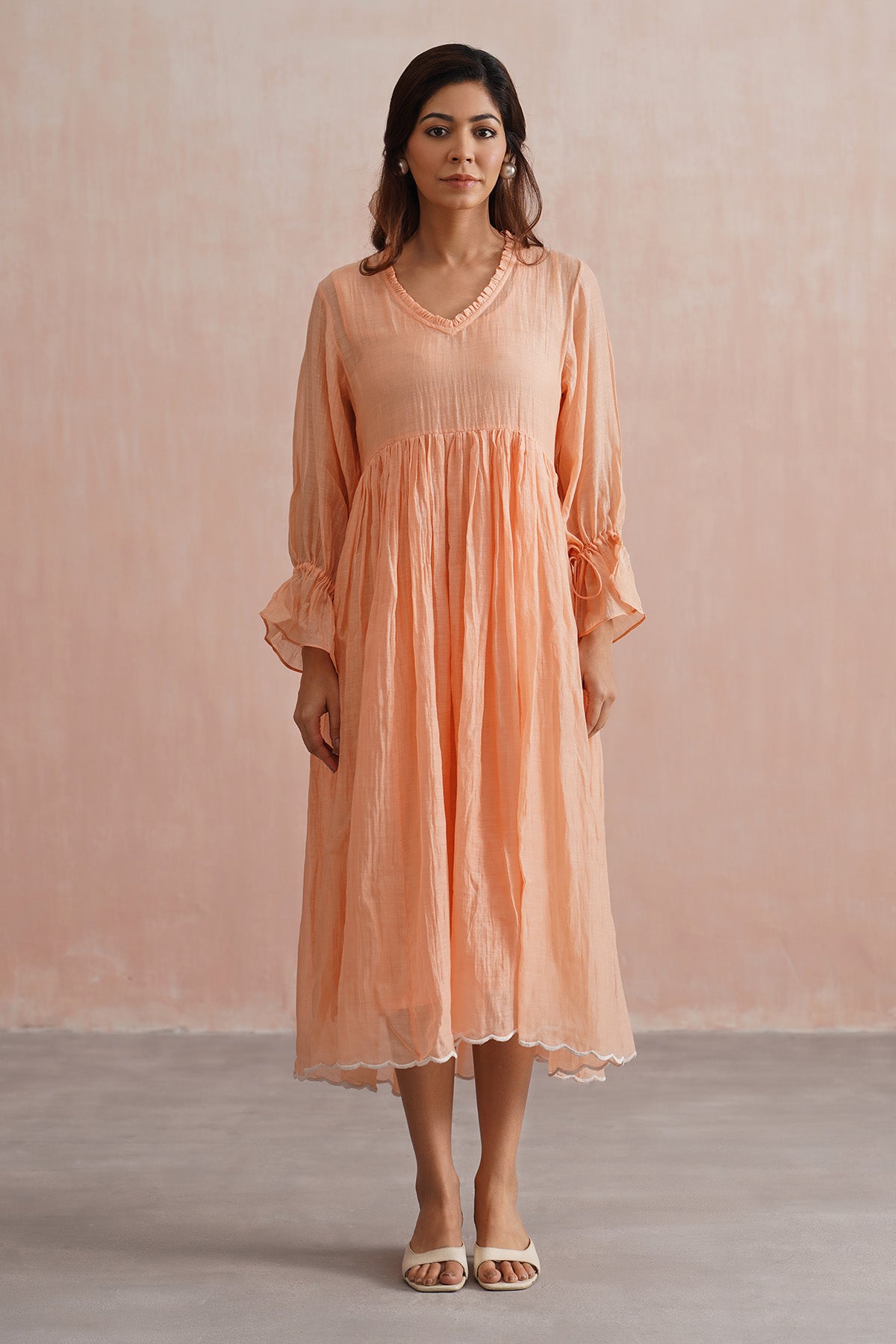 Peach Midi Dress & Waistcoat