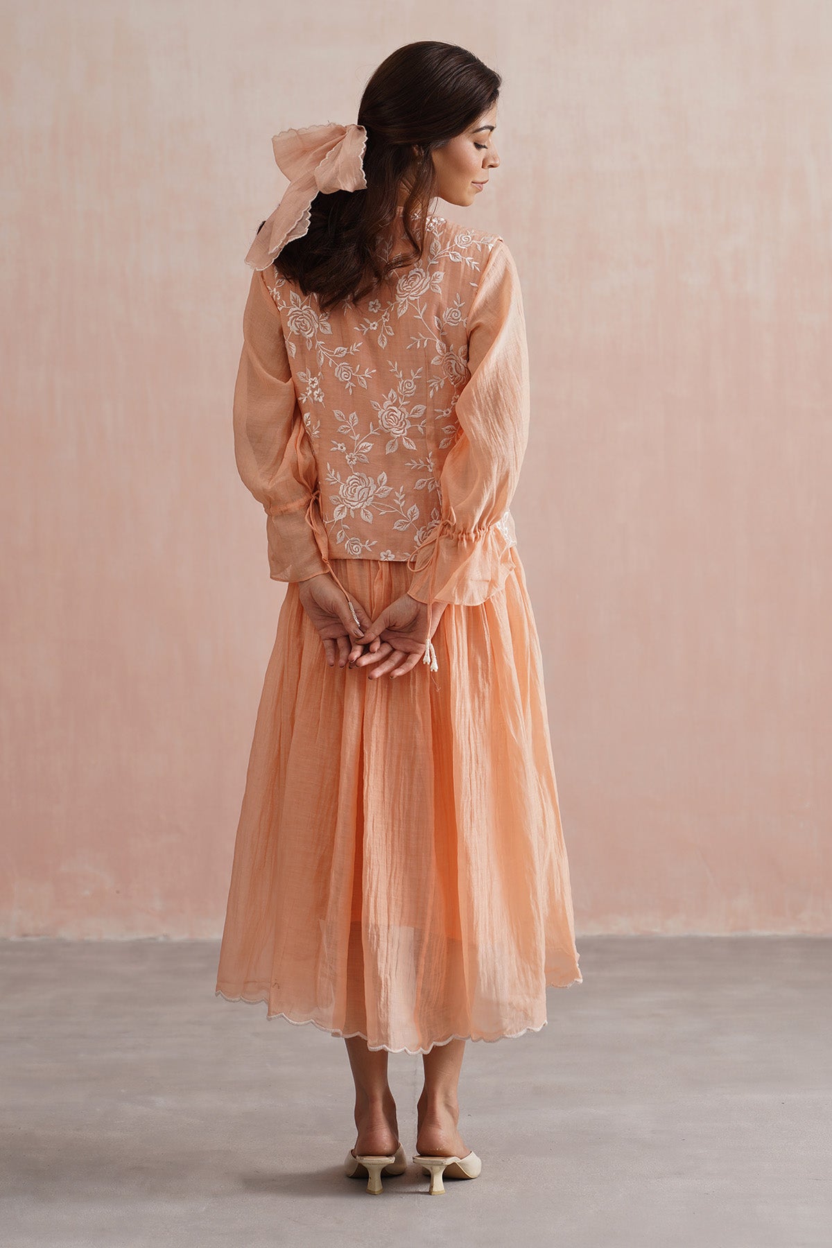 Peach Midi Dress & Waistcoat