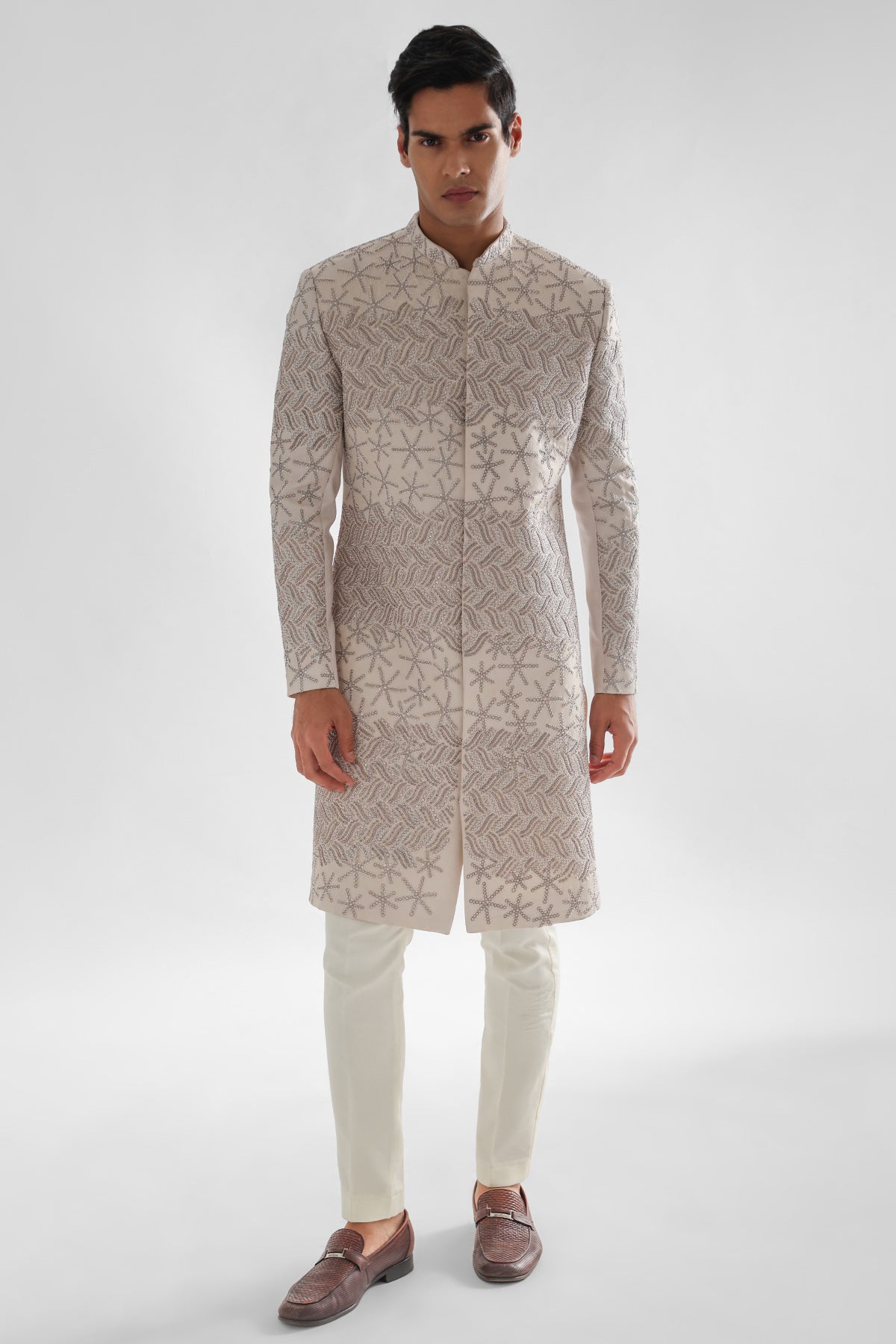 Buy Peach Moti & Maal Sherwani Set for men by Paarsh Atelier online available at scrollnshops