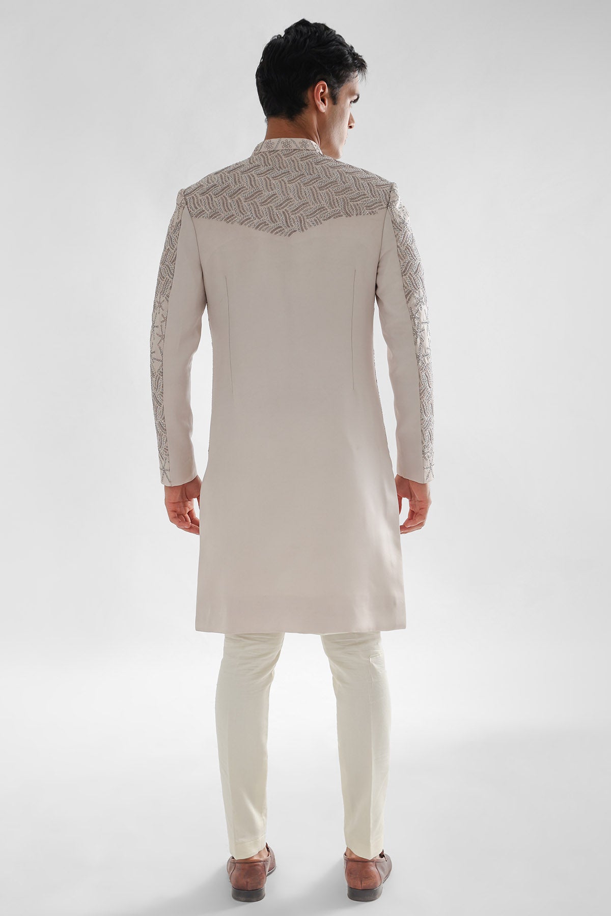 Peach Moti & Maal Sherwani Set