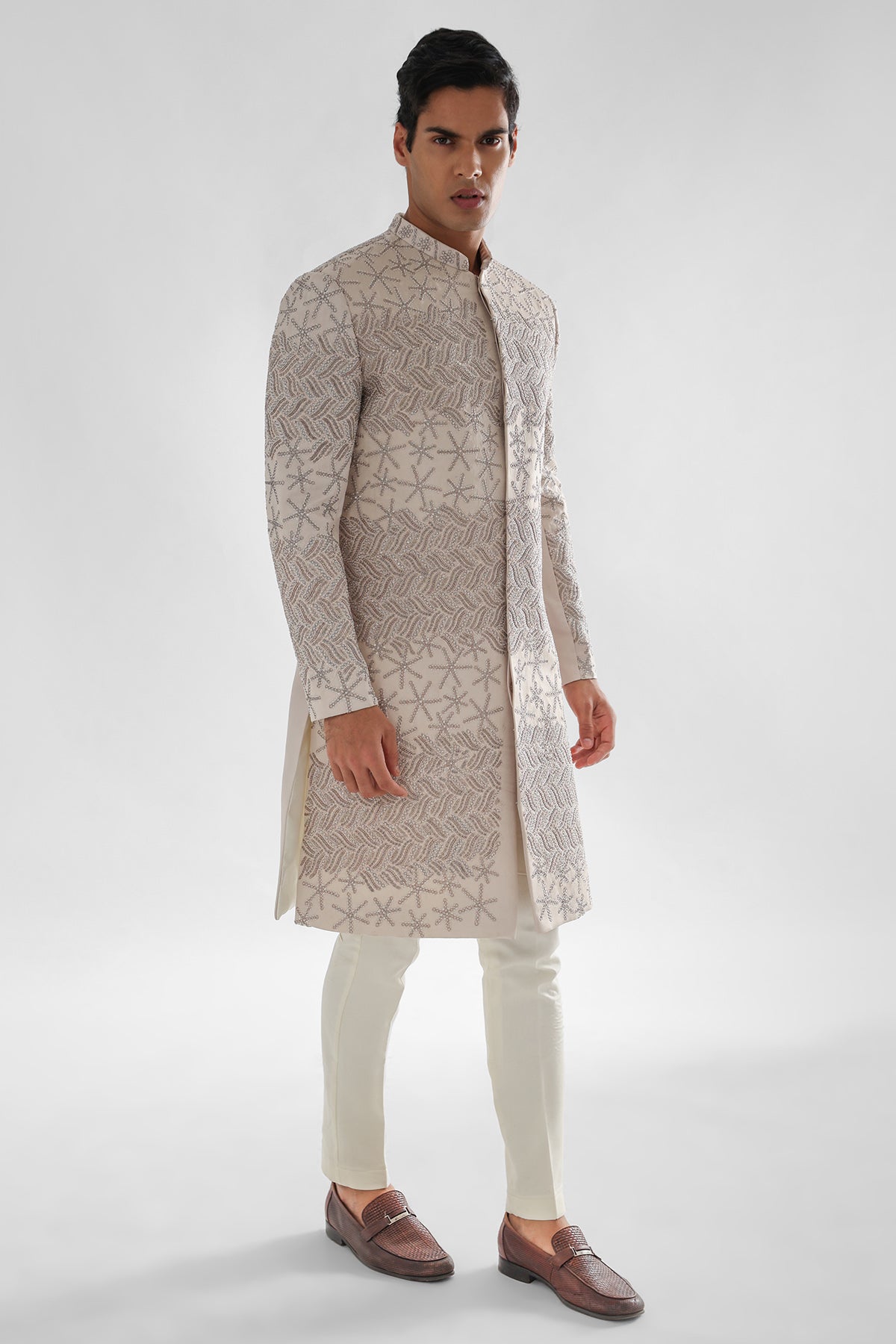 Peach Moti & Maal Sherwani Set