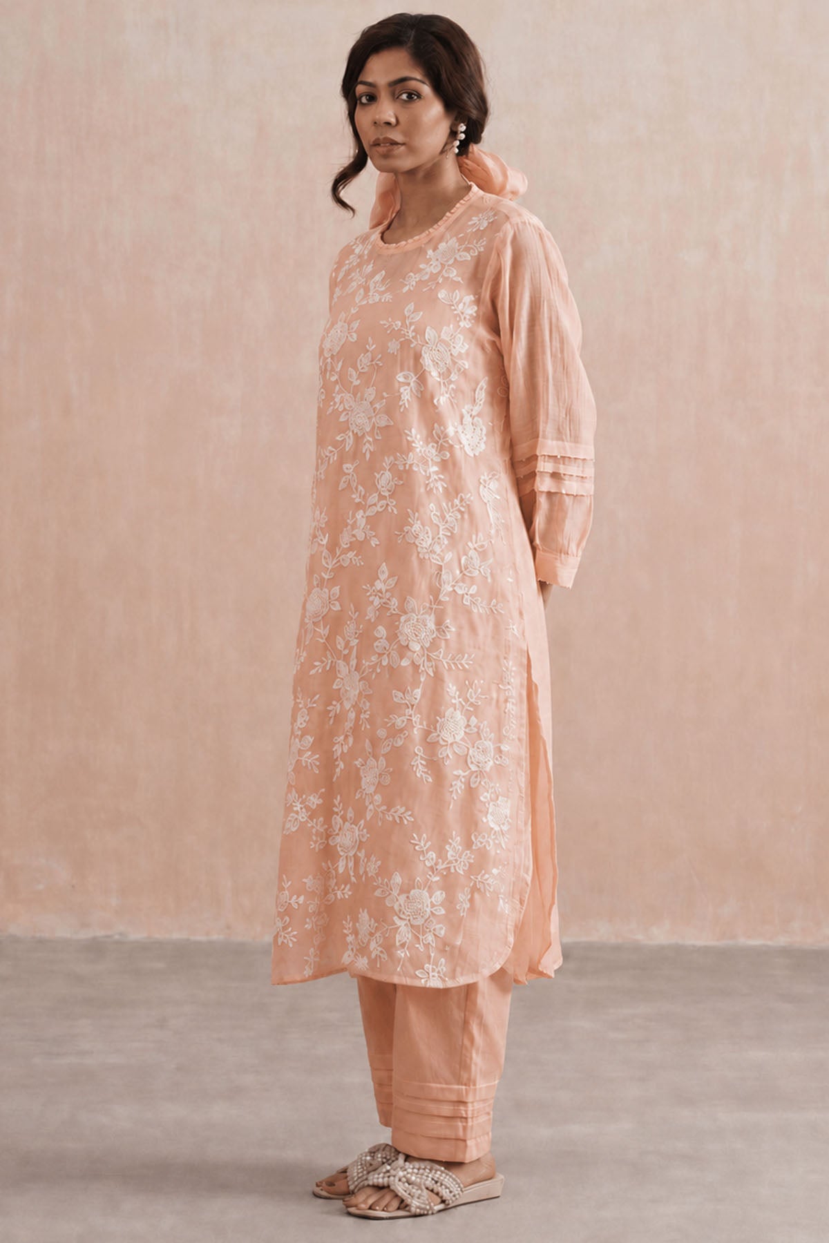 Peach Mul Chanderi Kurta & Pant