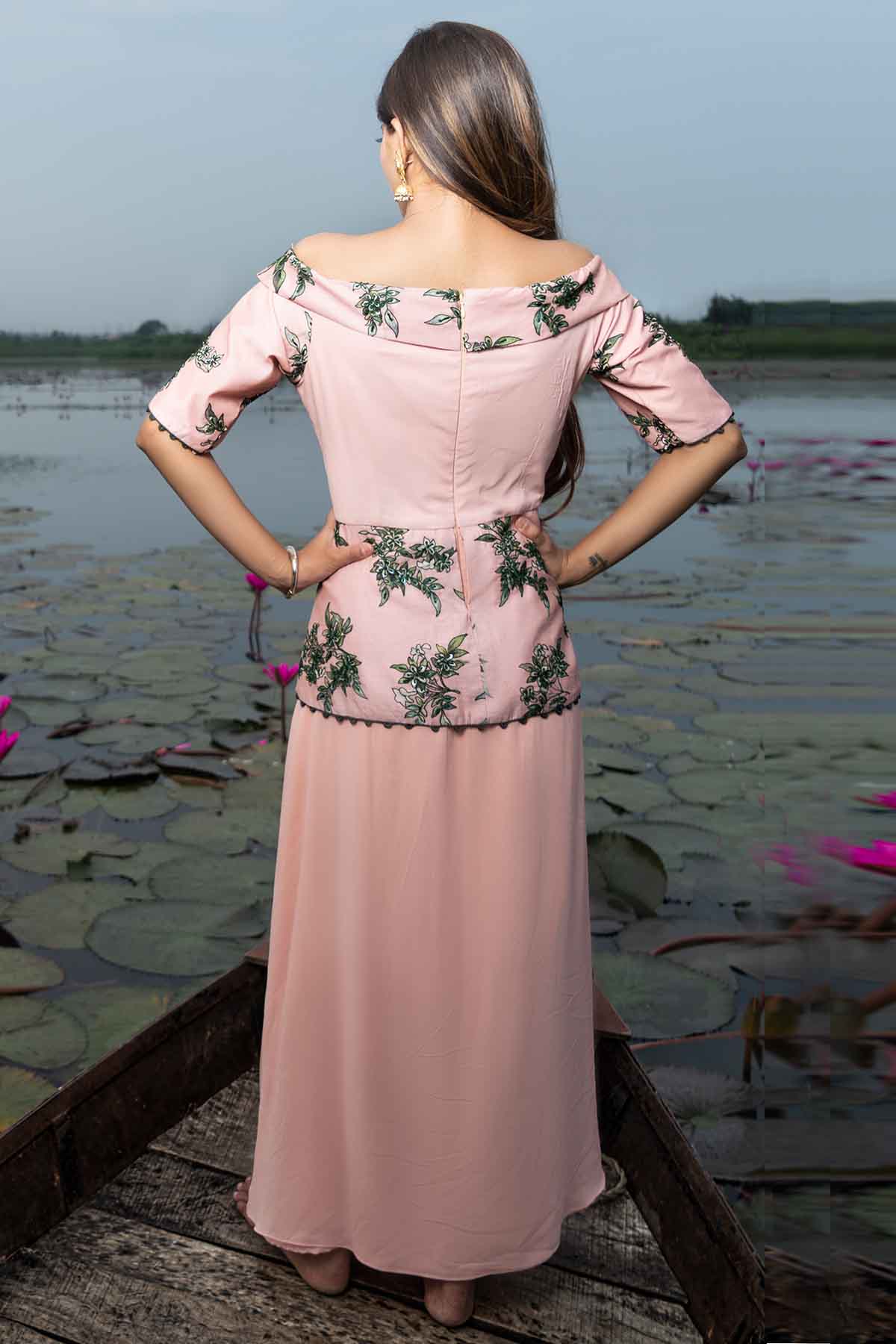 Peach Off-Shoulder Cowl Jumpsuit