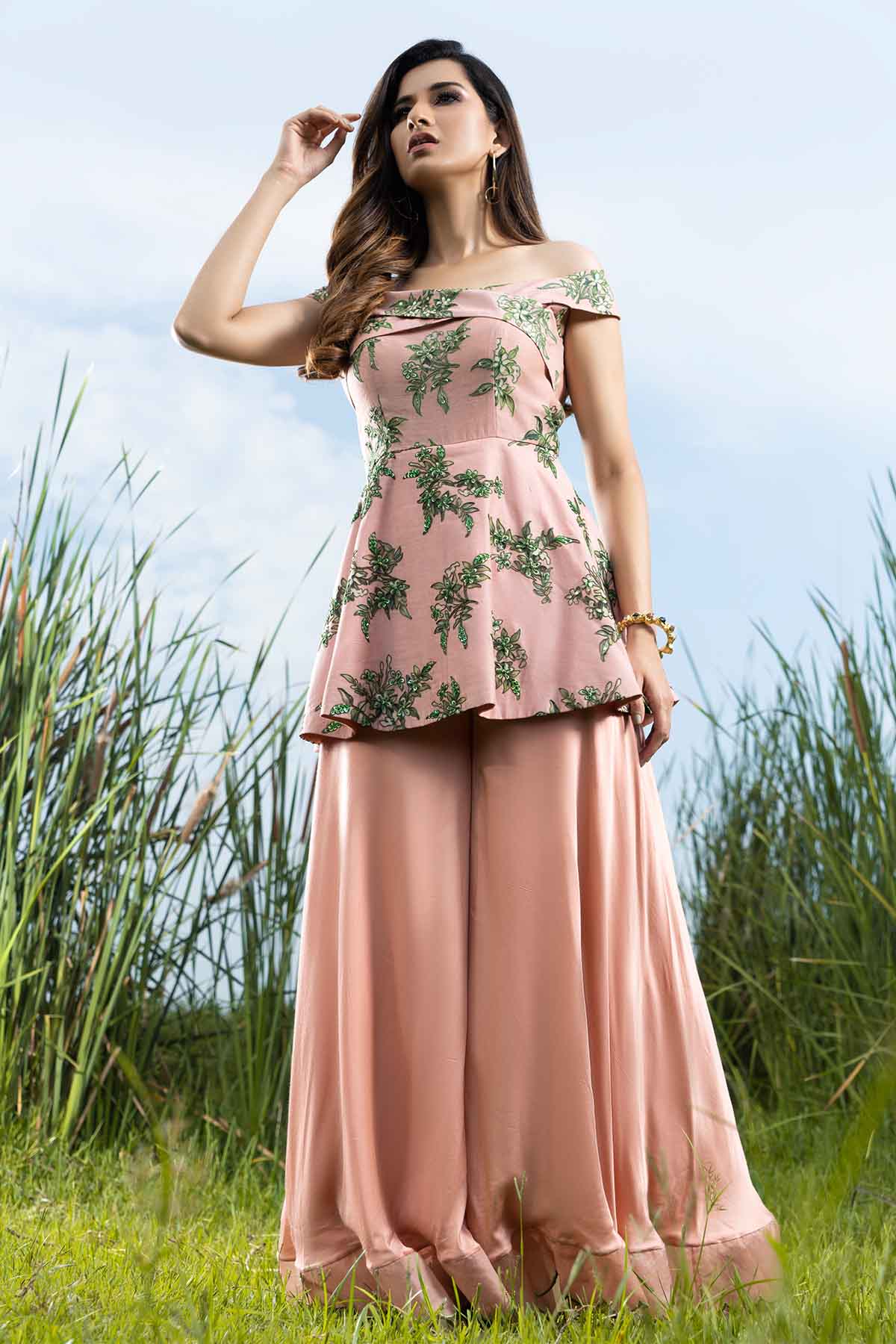 Peach Off-Shoulder Jumpsuit