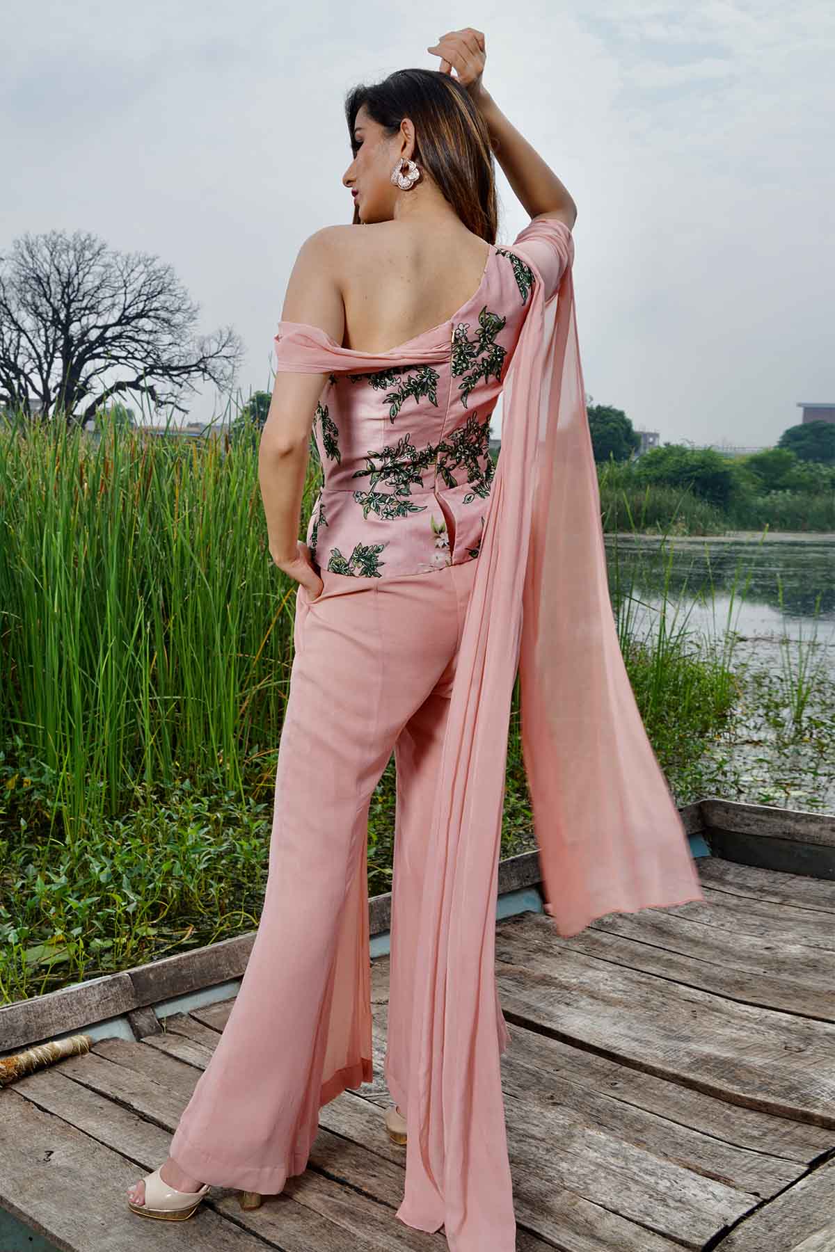 Peach One Shoulder Jumpsuit