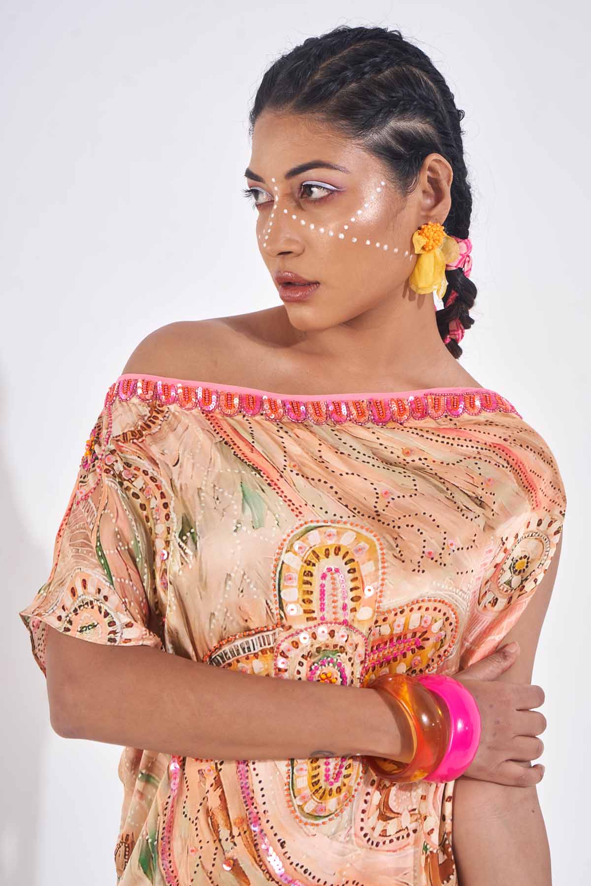 Peach One Shoulder Kurta Set