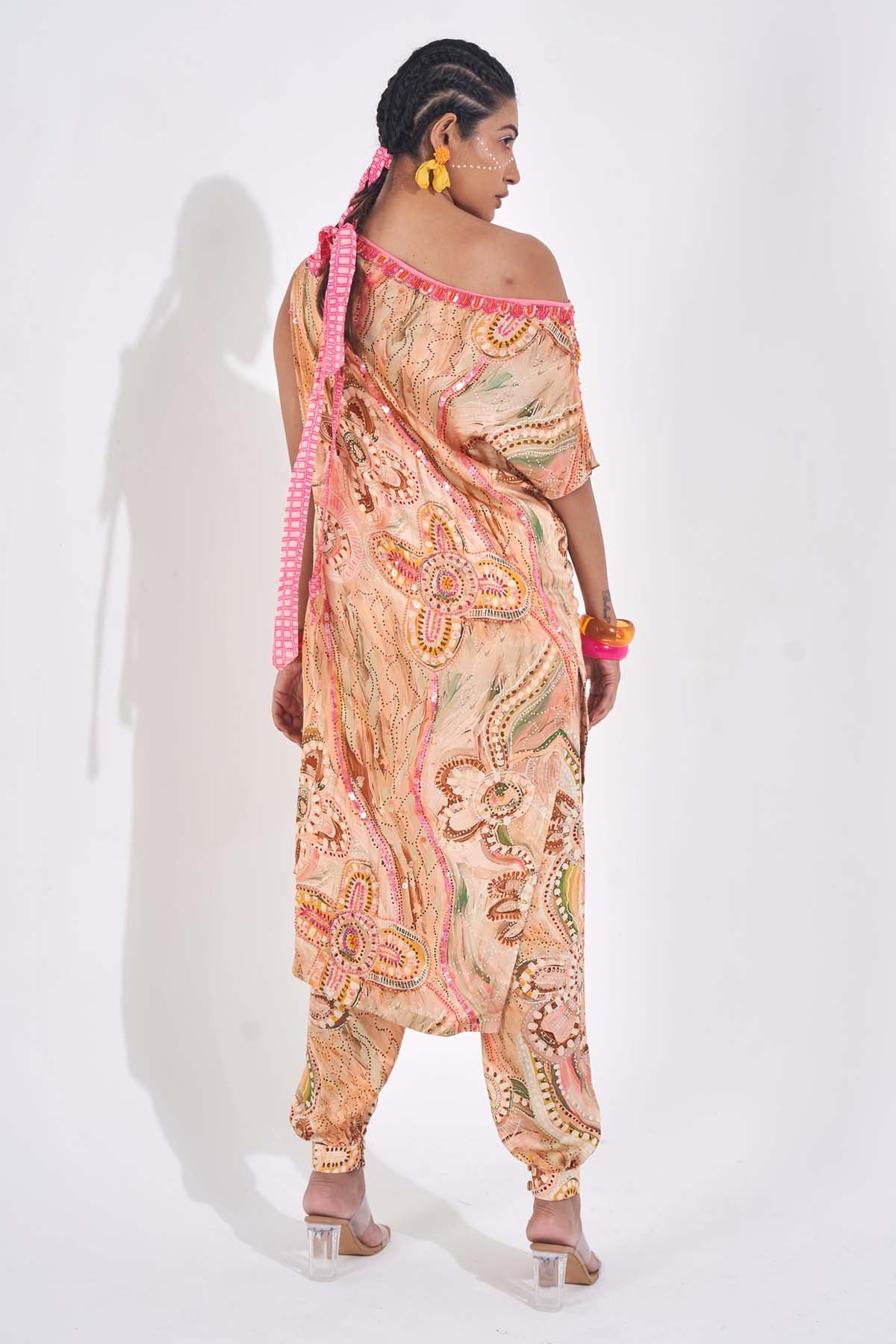 Peach One Shoulder Kurta Set