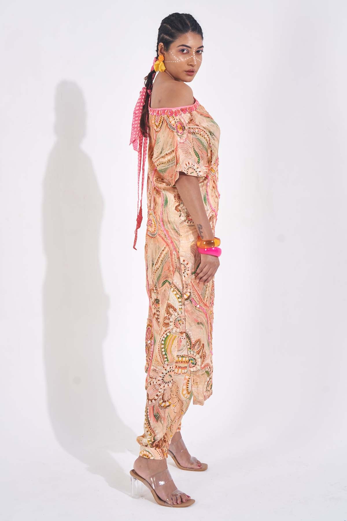 Peach One Shoulder Kurta Set