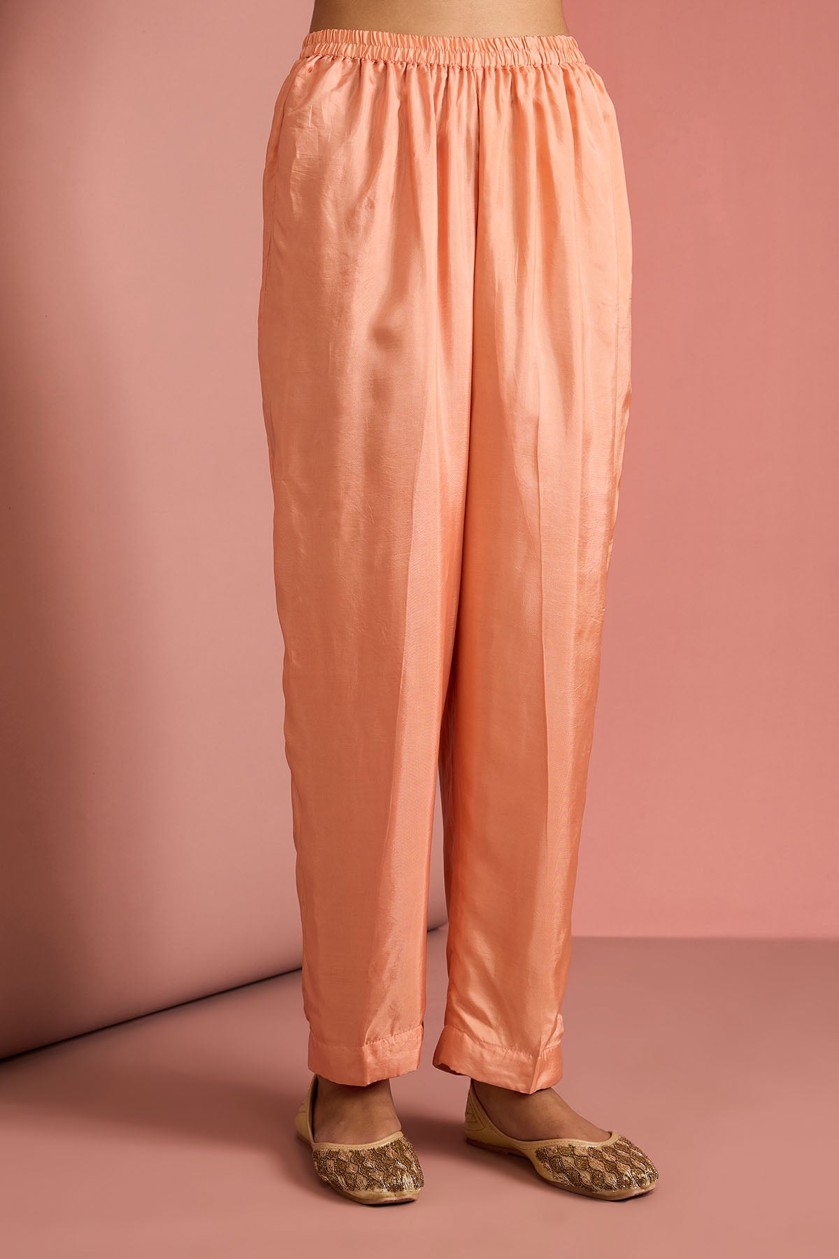 Peach Opara Silk Aari Kurta Set