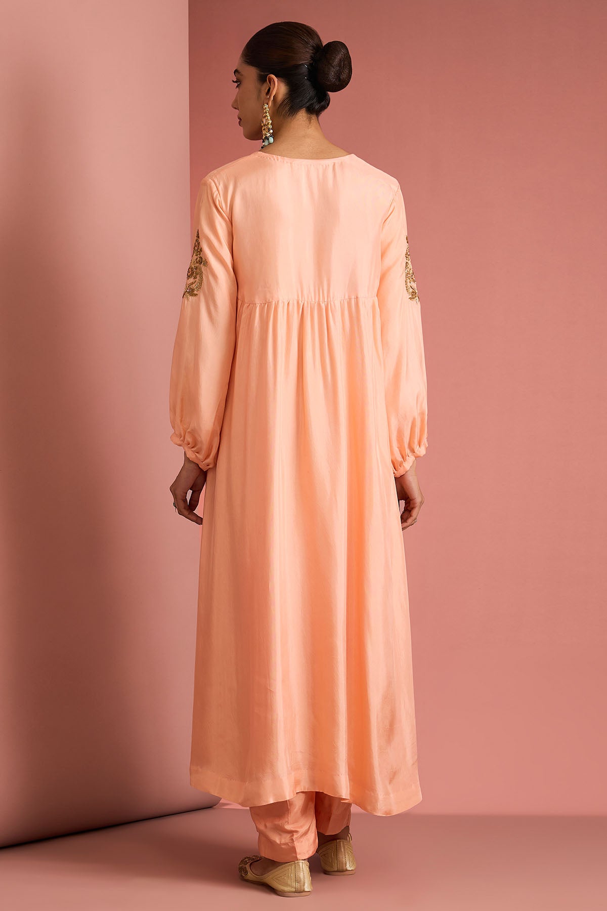 Peach Opara Silk Aari Kurta Set