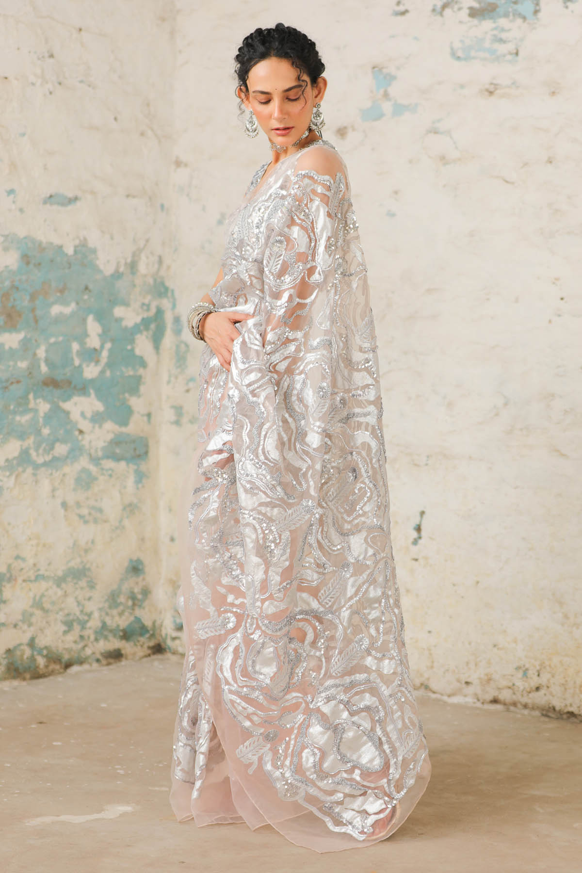 Peach Organza Saree & Blouse