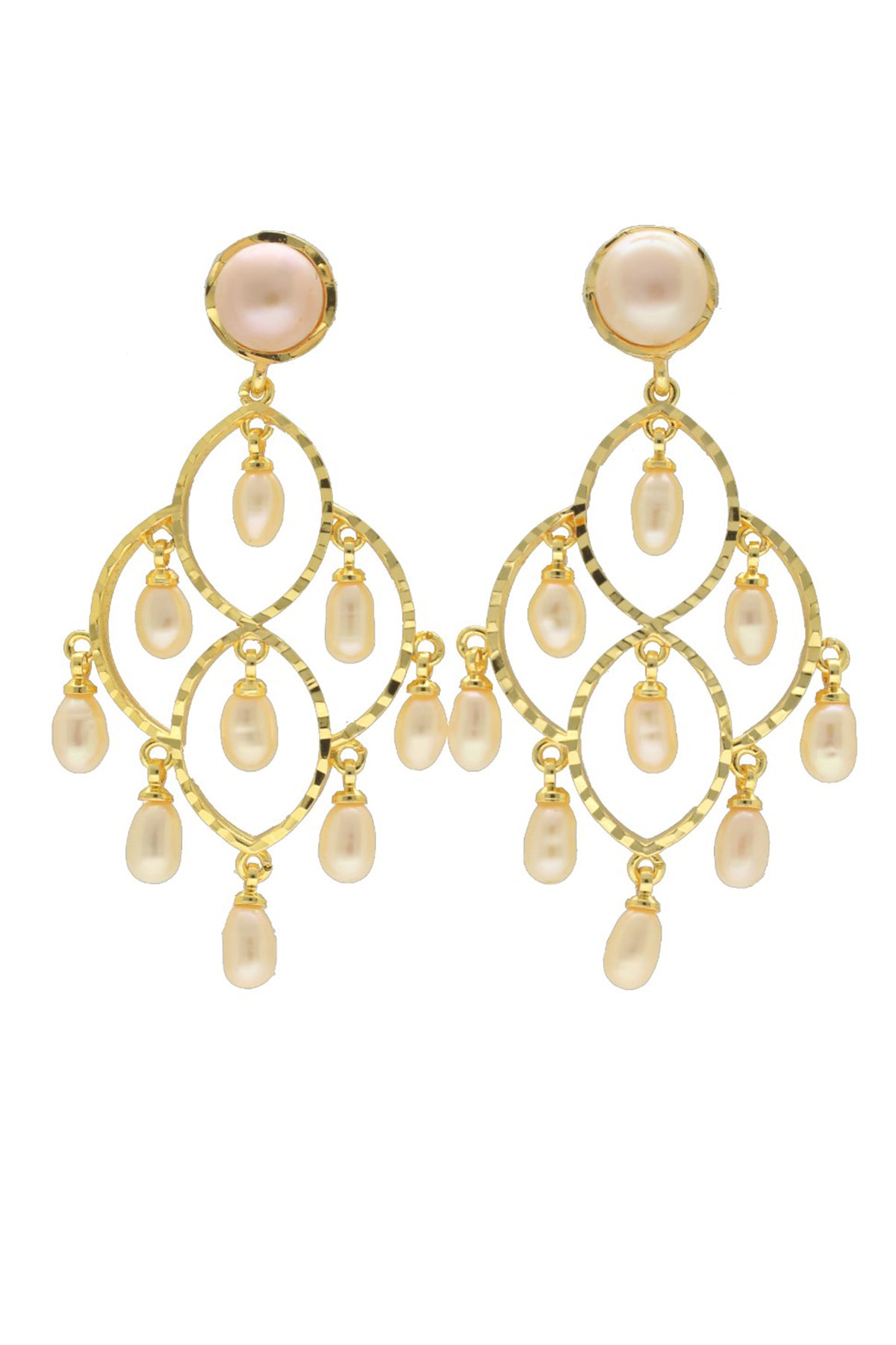 Peach Pearl Oval Shaped Earring