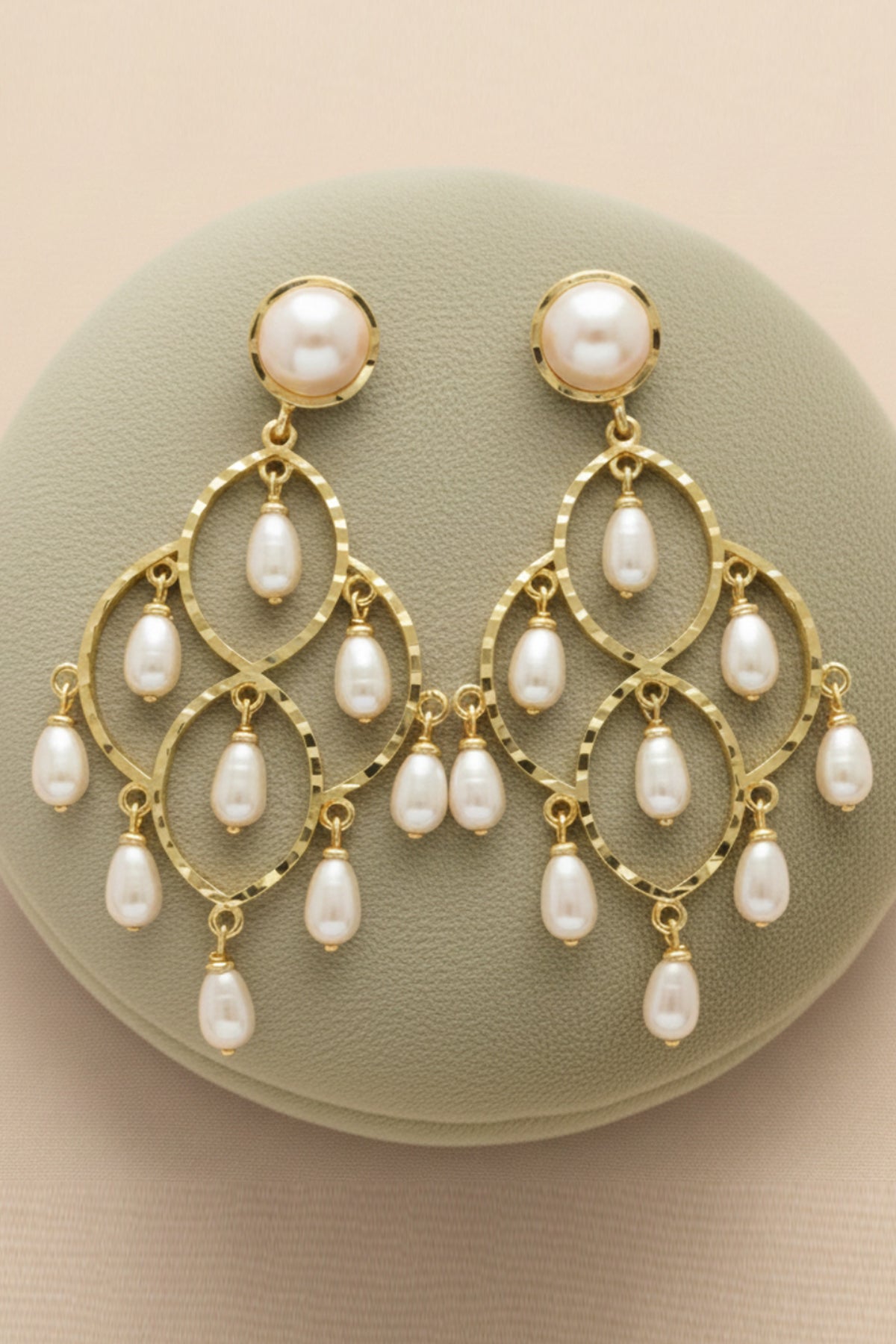 Buy Peach Pearl Oval Shaped Earring for women by J Pearls online available at scrollnshops