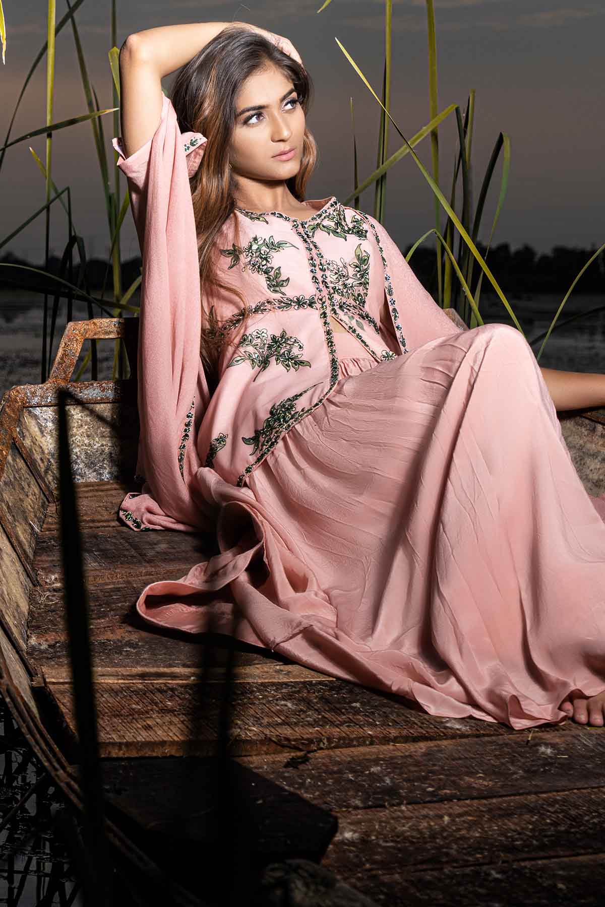 Peach Peplum Top & Flared Skirt