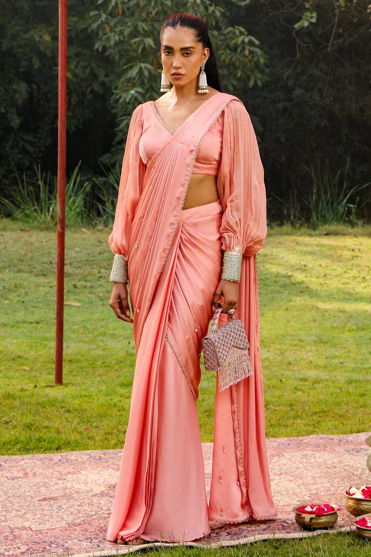 Peach Pre-Drape Saree & Blouse