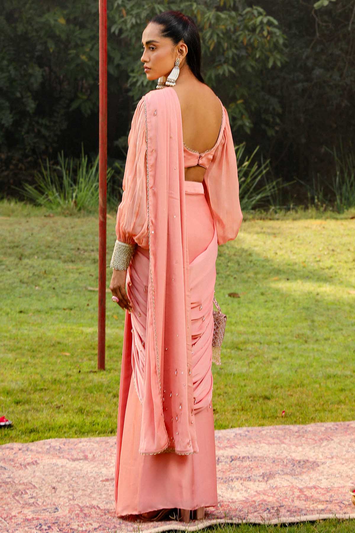 Peach Pre-Drape Saree & Blouse