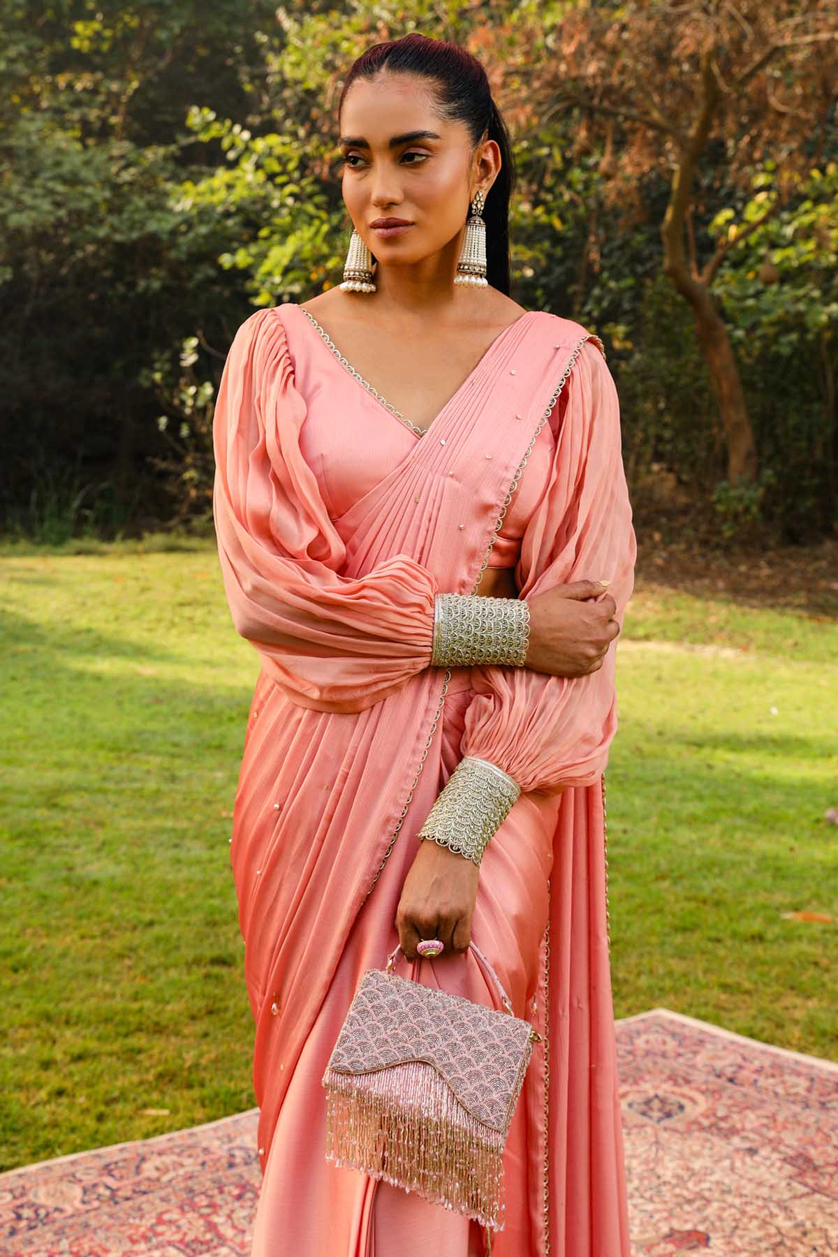 Peach Pre-Drape Saree & Blouse