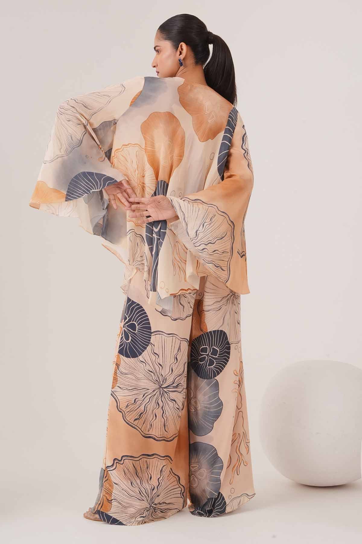 Peach Print Collar Top & Pants