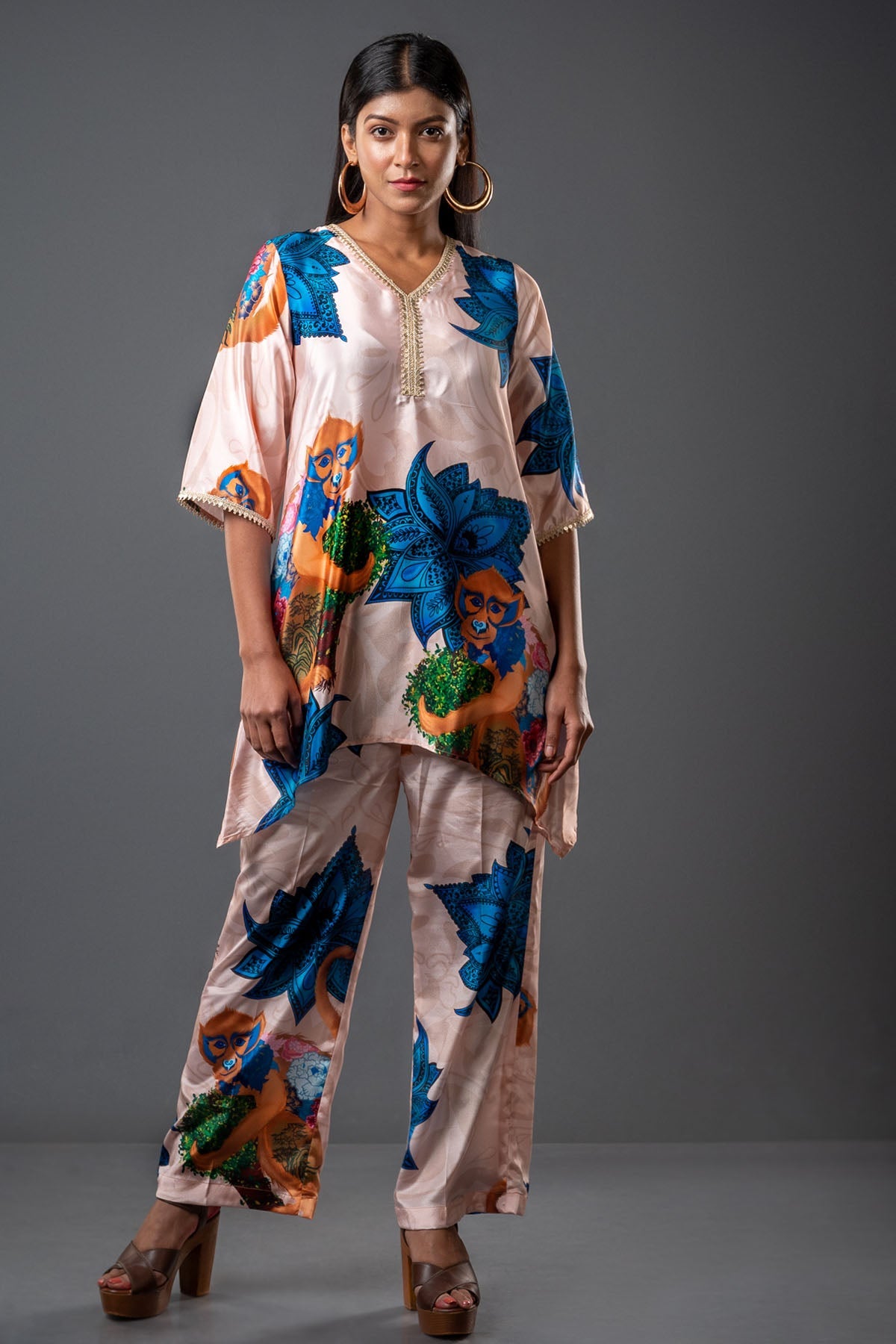 Buy Peach Printed Crepe Co-ord Set Online