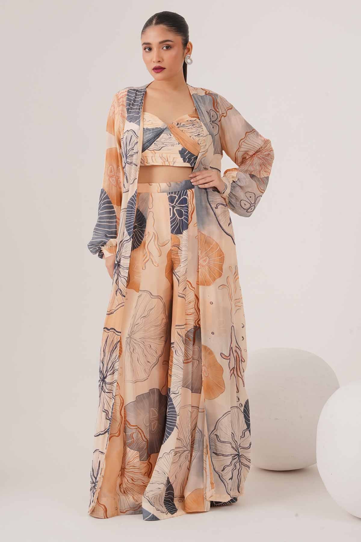 Buy Peach Printed Indo-Western Set by Shristi Chetani for women online at ScrollnShops