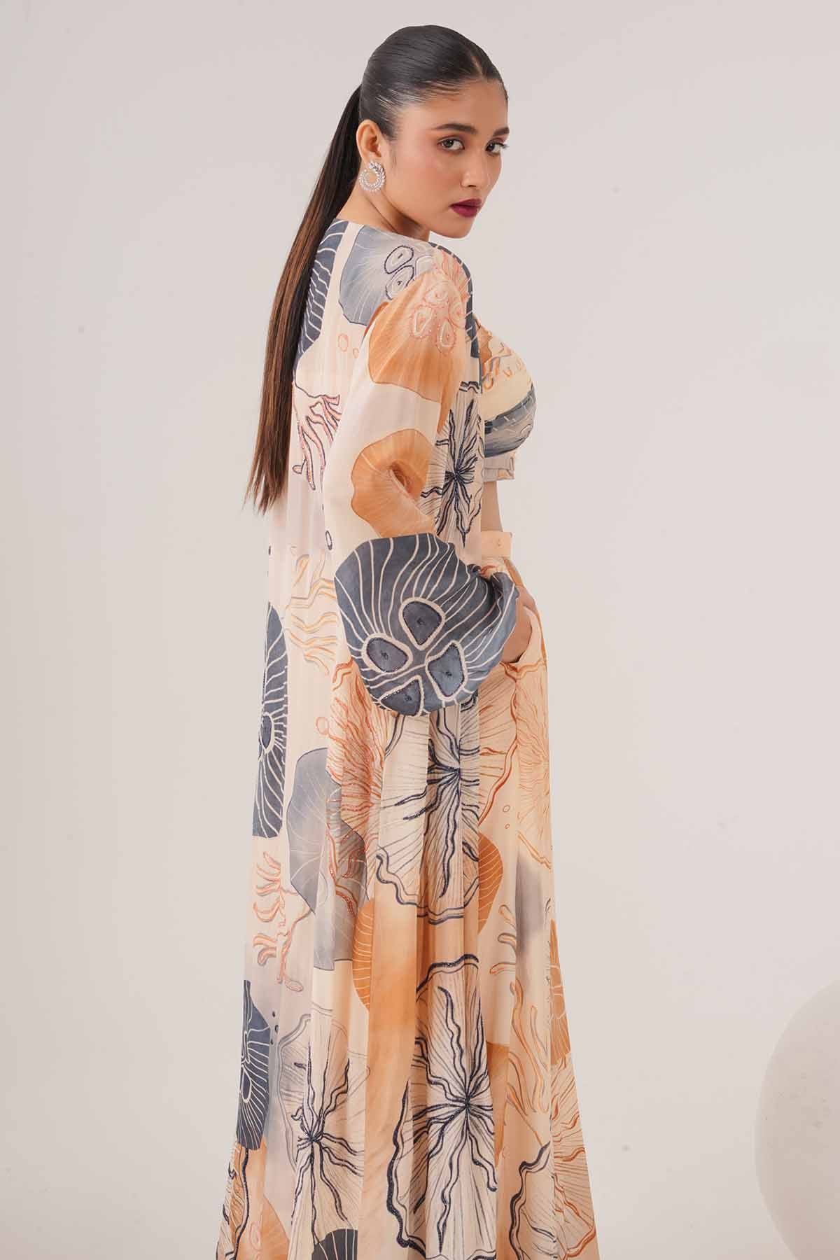 Peach Printed Indo-Western Set