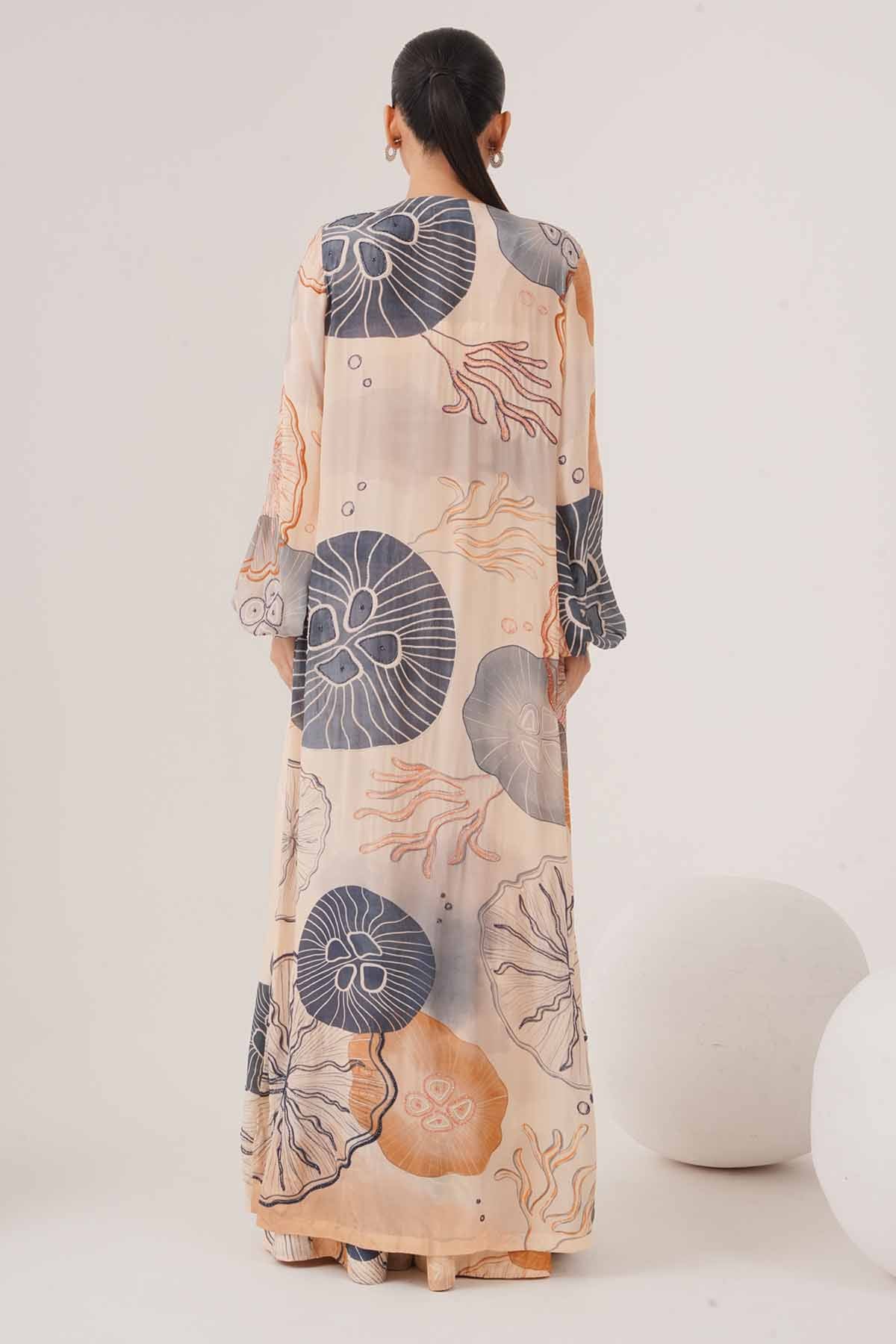 Peach Printed Indo-Western Set