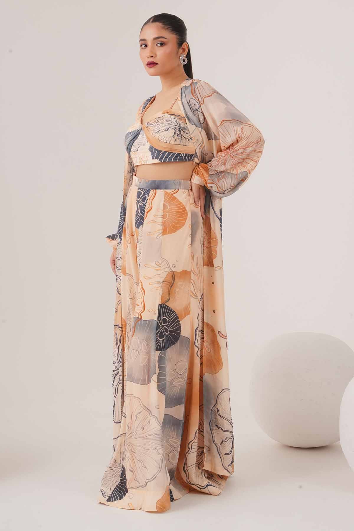 Peach Printed Indo-Western Set