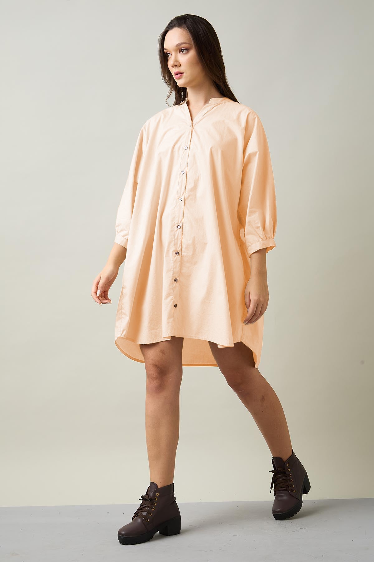 Buy Peach Relax Shirt Style Dress for Women by SNEHA B Designer online available at scrollnshops