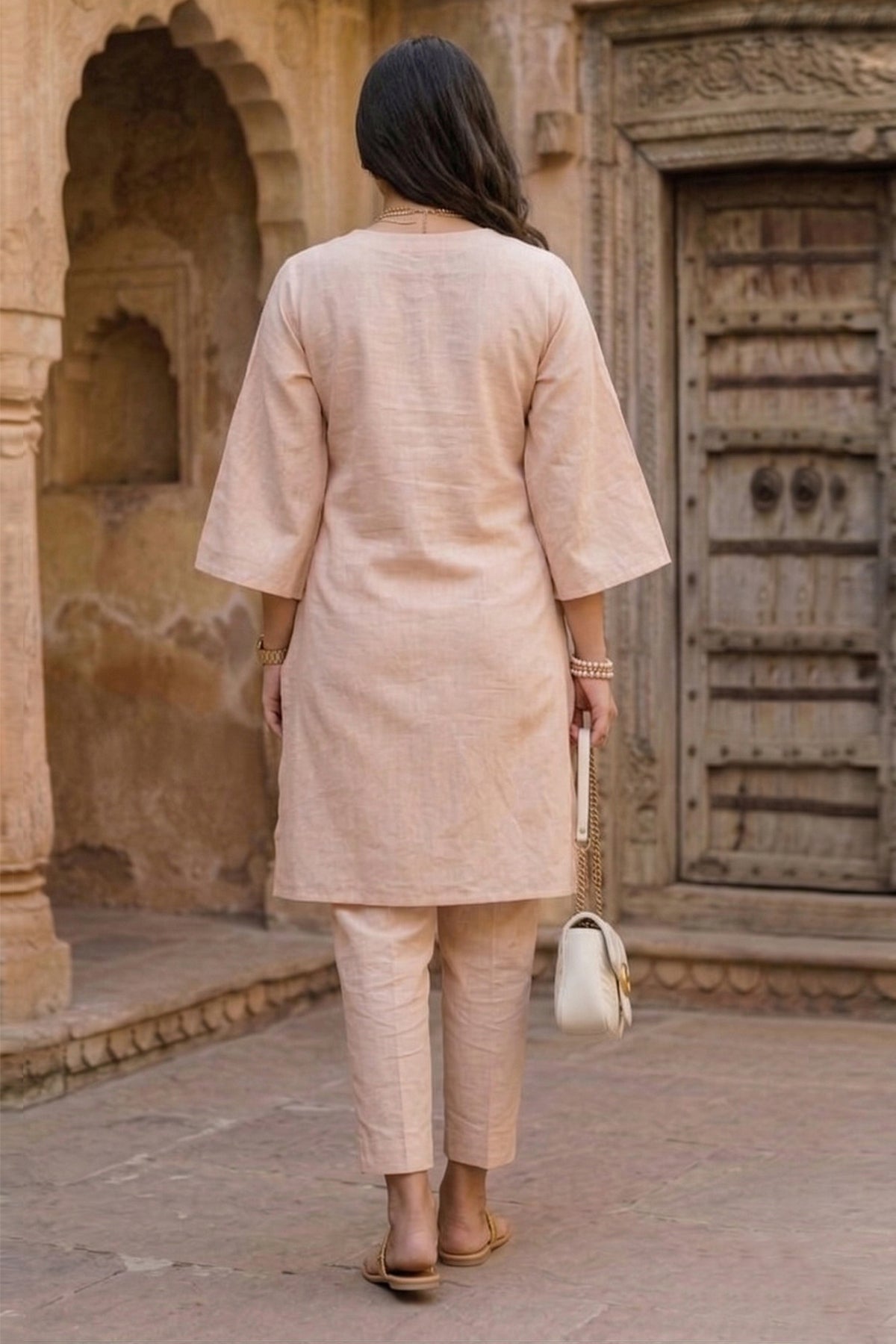Peach Resham Work Kurta & Pant