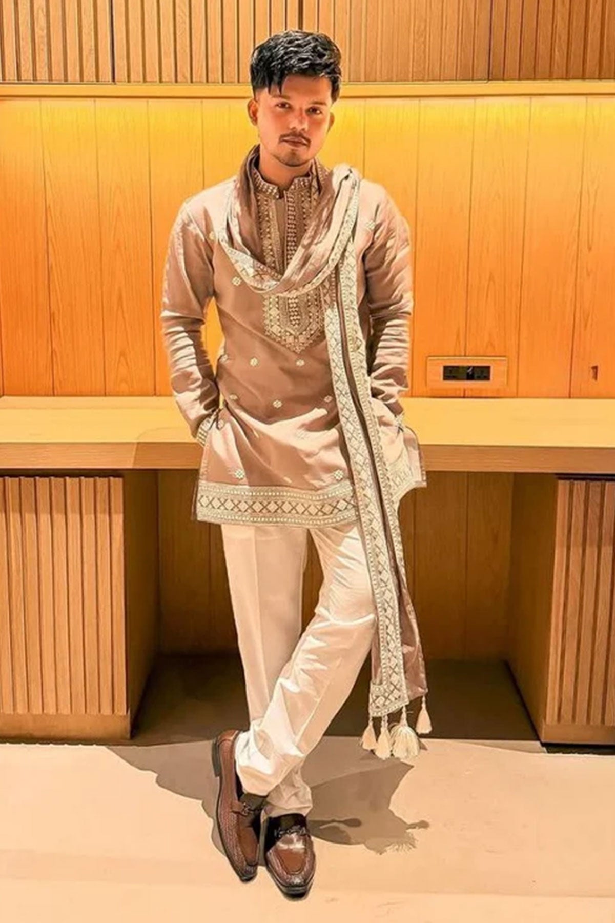 Peach Rolex Embroidered Kurta