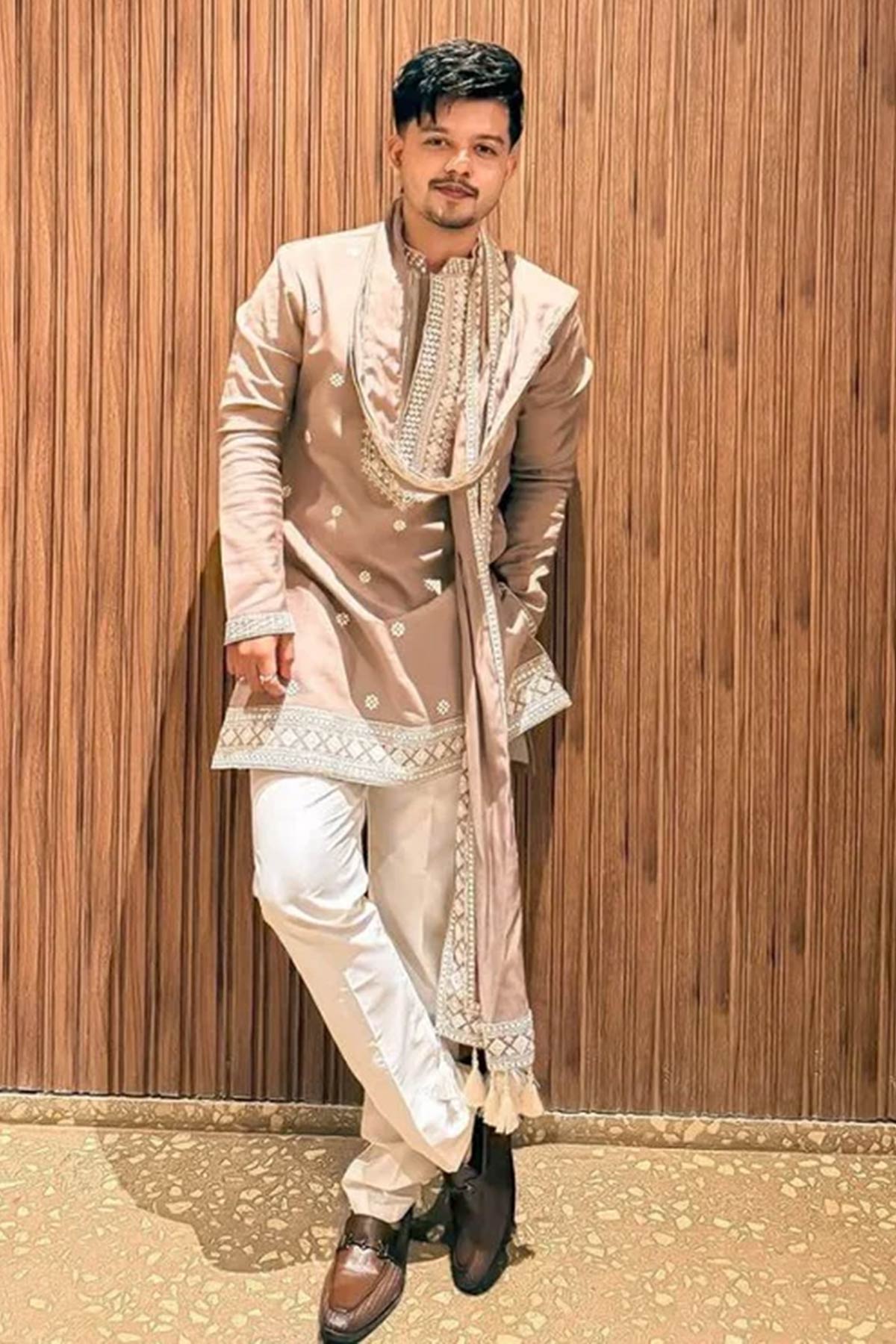 Buy Peach Rolex Embroidered Kurta for men by Aastha Fashion online available at scrollnshops