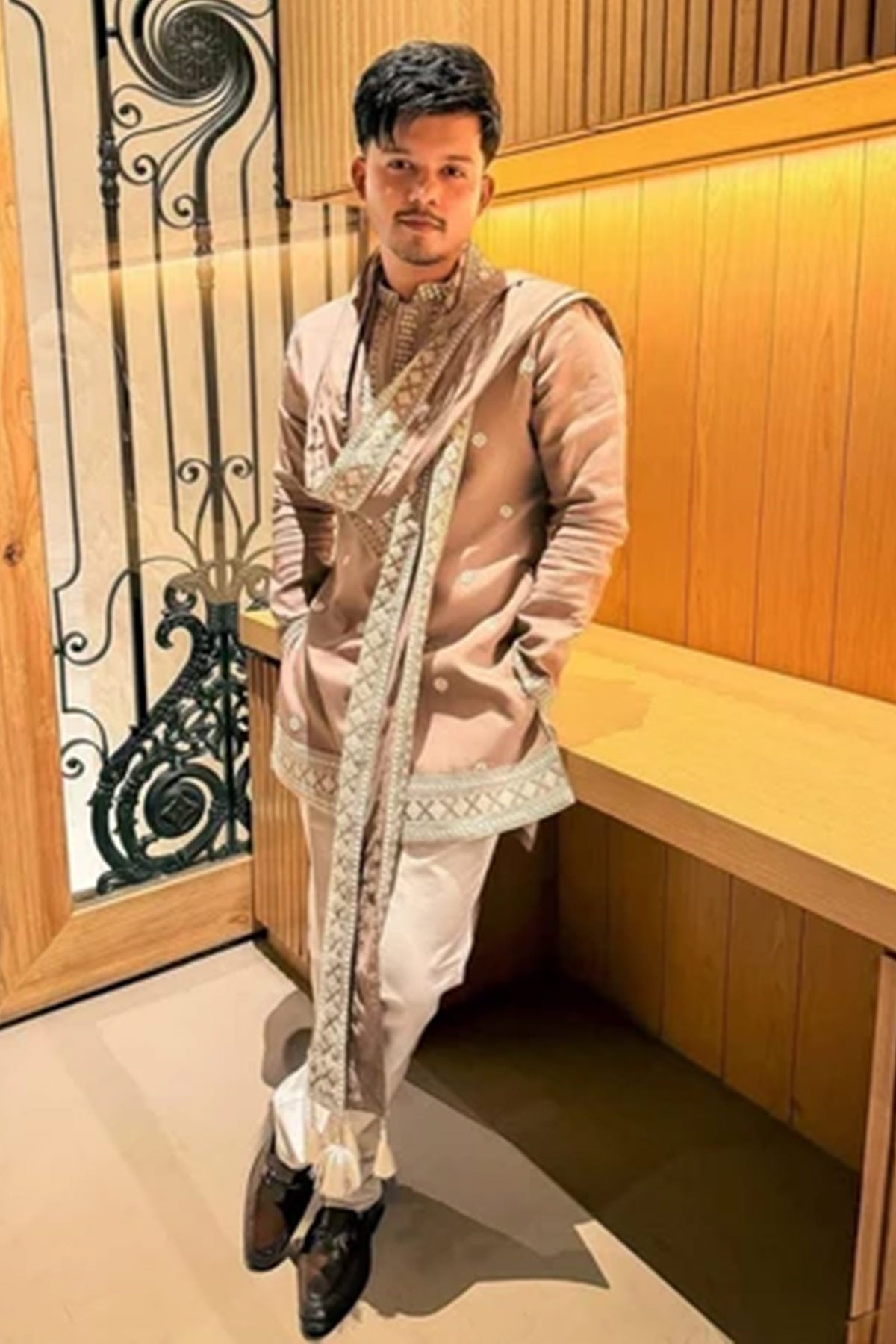 Peach Rolex Embroidered Kurta