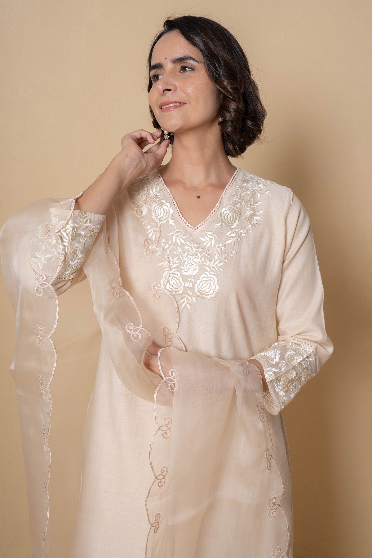 Peach Rose Floral Kurta Set