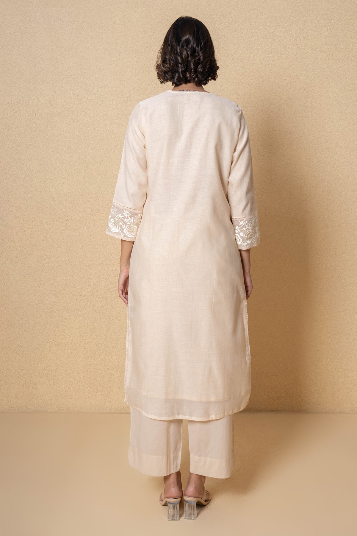 Peach Rose Floral Kurta Set