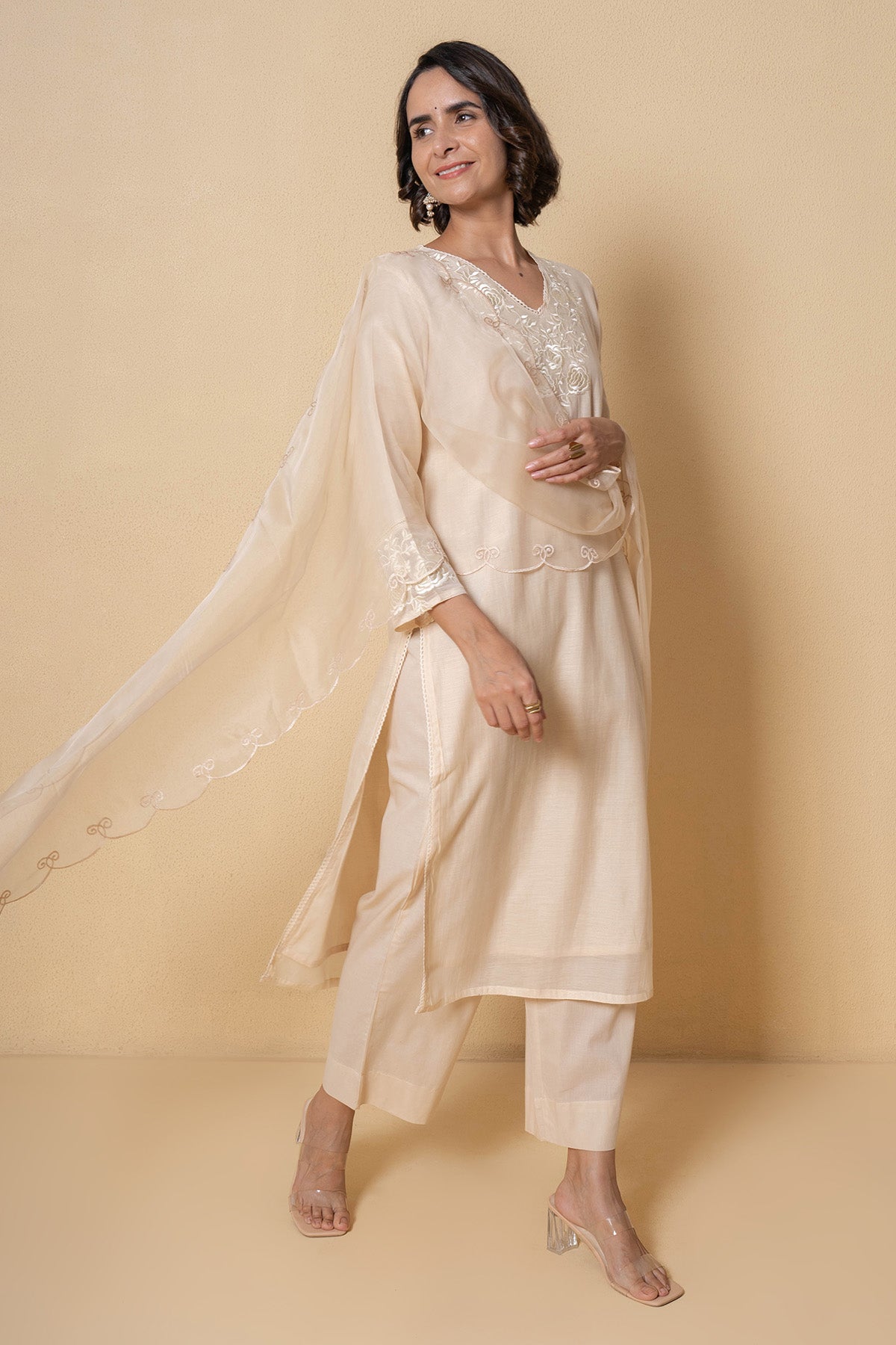 Peach Rose Floral Kurta Set