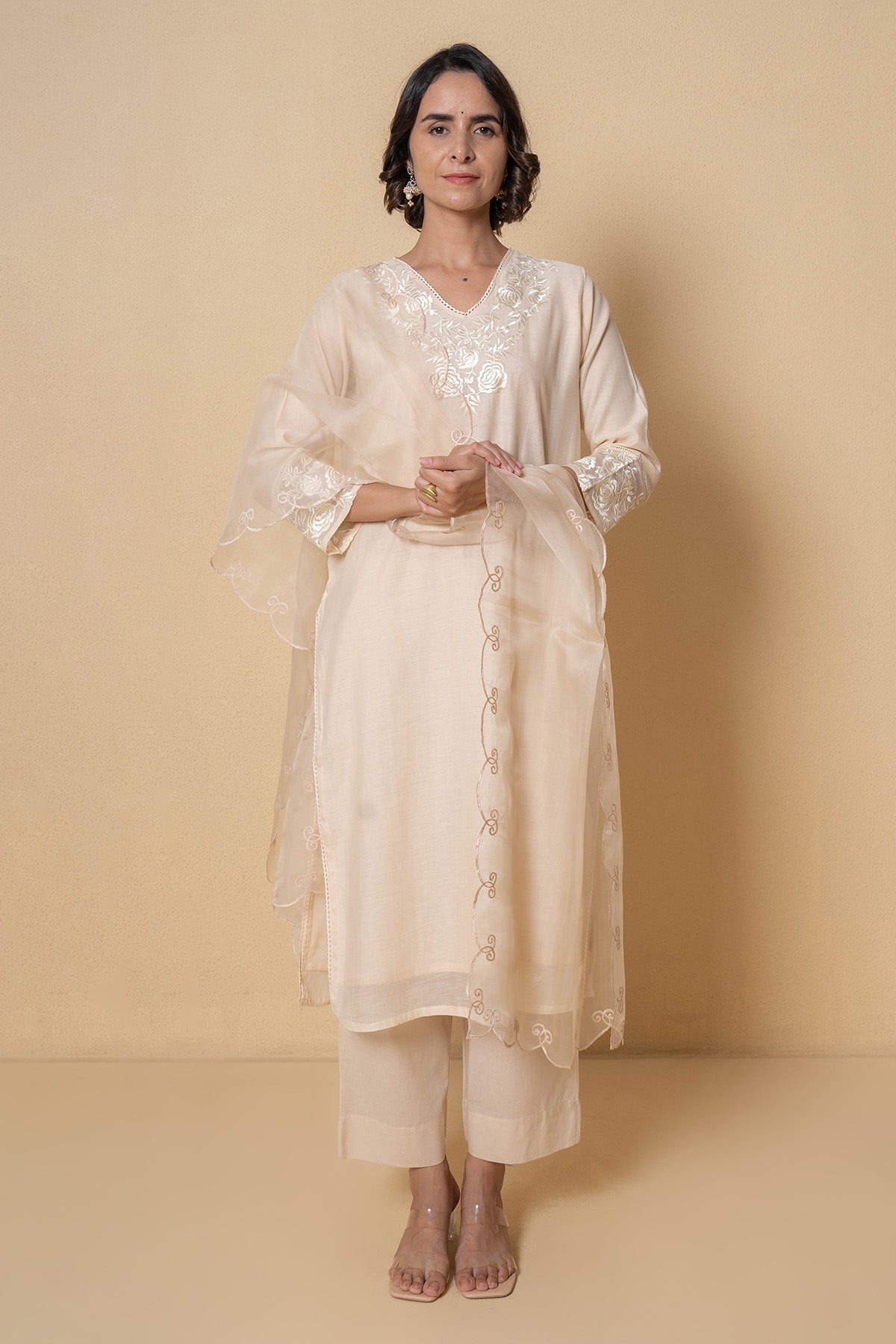 Buy Peach Rose Floral Kurta Set for Women Online at ScrollnShops