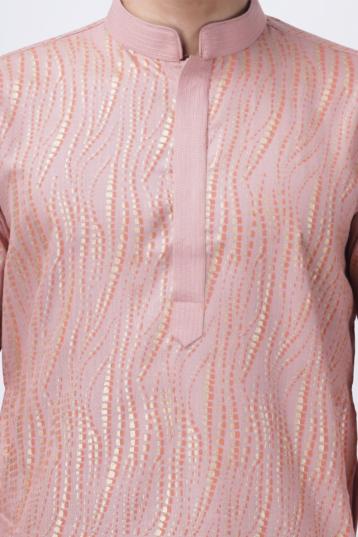 Peach Ruby Silk Print Kurta Set