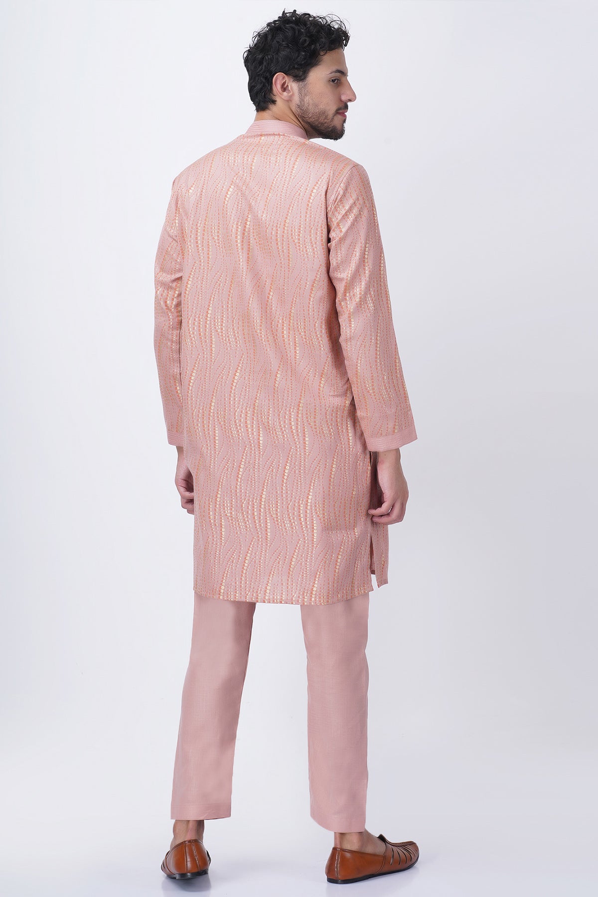 Peach Ruby Silk Print Kurta Set