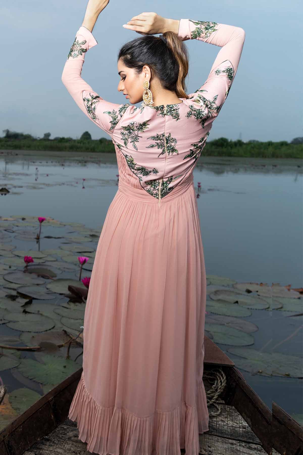 Peach Sequins Embellished Dress