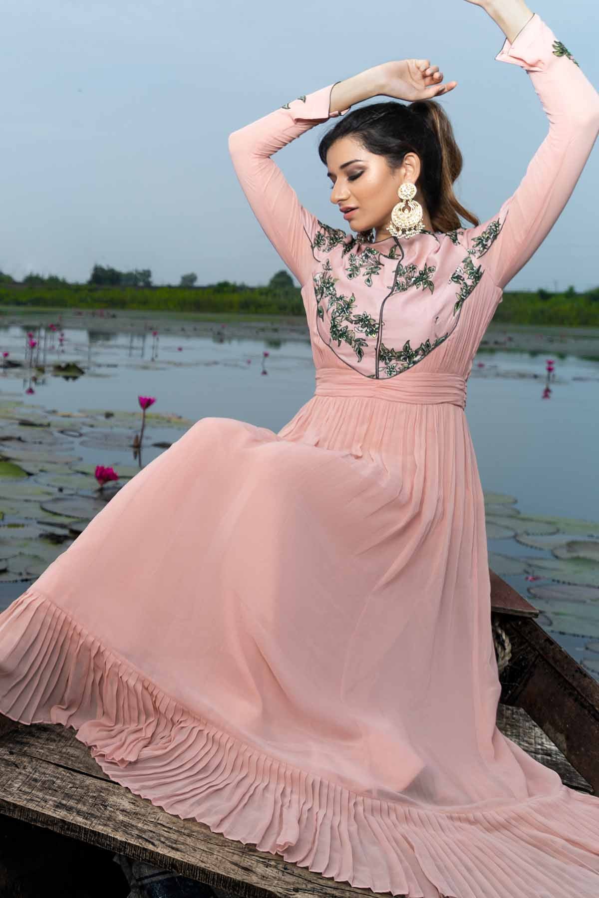 Peach Sequins Embellished Dress